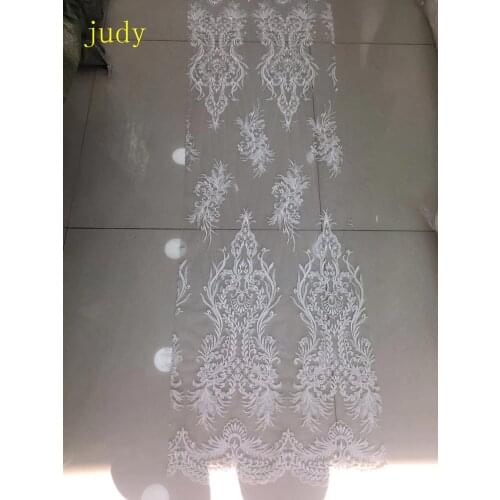 5yards White embroidery lace sequined beads fashionable European and American style fabric used for wedding dress design