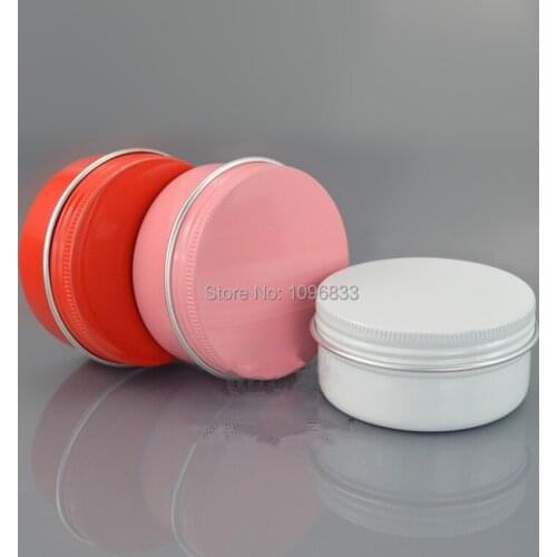 50g 50ml Aluminum Jar Pink Red White Color Cosmetic Cream Packing Tin Metal Container Aromatherapy Wax Pot Screw Lid, 25pcs/lot