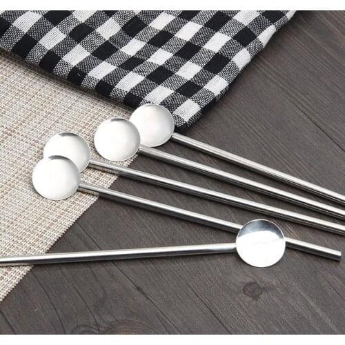 500pcs Creative Stainless Steel Drinking Straw Spoon Cocktail Milk Coffee Stirring Bar kitchen craft print your logo SN1145