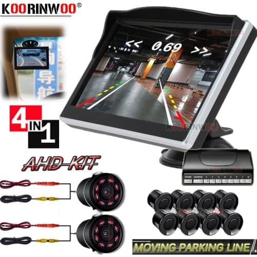 Koorinwoo 360 Degree Moving Line Parktronic Car Monitor Car Parking Sensors 8 Front camera Rear view Camera for Parking Detector