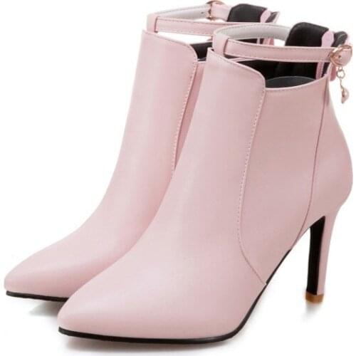 Big Size Martins slim-heeled boots, high-heeled boots, short barrel water drill pointed side zipper