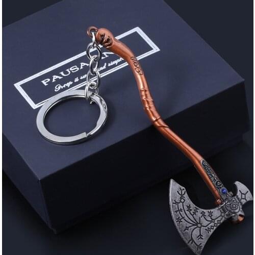 God Of War Kratos Axe Model Keychain Retro Pattern Crystal Weapon Pendant Car Purse Cosplay Jewelry Accessories Gift