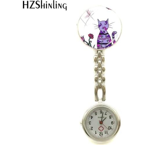 2018 New Abstract Cat Art Nurses Watch Cats Silhouette Nurse Watches Round Glass Cabochon Photo Jewelry Watch Clip-on