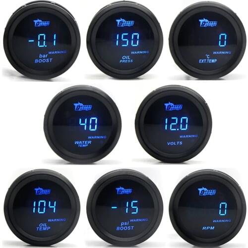DRAGON GAUGE 2'' 52MM Boost/Water Temp/Oil Temp/Volt/Tachometer/Oil Pressure Gauge Black Color Digital Blue Led + Gauge Pods
