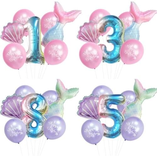 Baby Shower Gifts Lovely Mermaid Foil Balloons Mermaid Party Decoration purple Ballons 32inch Pink Number Balloon Party Supplies