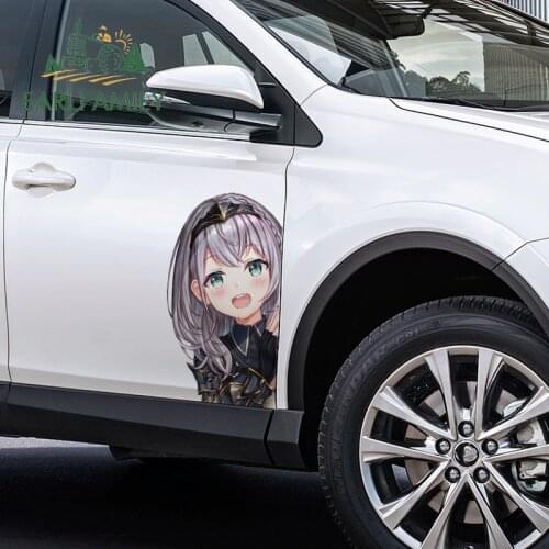 EARLFAMILY 43cm x 25.8cm for Corner Peeker Anime Girl Car Sticker Sunscreen Scratch-Proof Decal Creativite Surfboard Car Styling