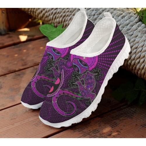 ELVISWORDS Australian Aboriginal Purple Lizard Women Slip-on Flats Shoes Casual Femme Outdoor Mesh Sneakers Breathable Zapatos