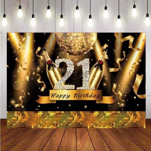 21th Birthday Party Backdrop Disco Gold Light Champagner Diamonds Shiny Background Decor Banner Photo Studio Prop
