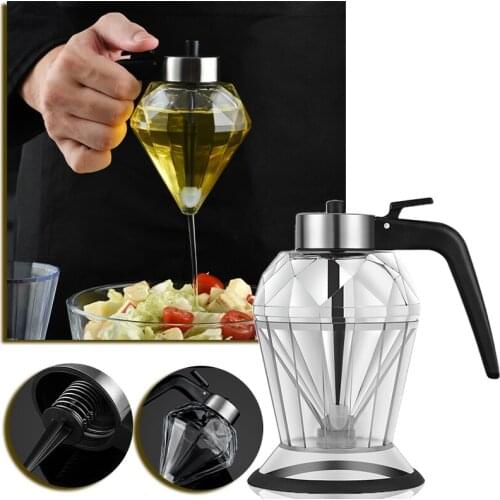 Olive Oil Dispenser Diamond Shaped Glass Bottle with Drip-Free Spout No Greasy Bottle 200ml/8oz for Kitchen Vinegar TS2