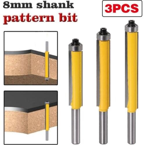 3pcs/set 8mm Shank Extra Long Blade Flush Trim Wood Router Bit Tungsten Carbide Straight Milling Cutters Woodworking Tools