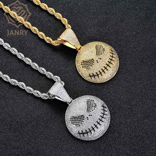 JANRY Halloween Skull Grimace Pendant Necklace Micro-inlaid Zircon Men Women Hip Hop Necklace With 60cm Chain