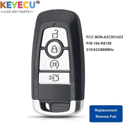 KEYECU Smart Remote Car Key Fob 315MHz / 433MHz / 868MHz for Mustang 2017 2018 FCC ID : M3N-A2C931423 164-R8159