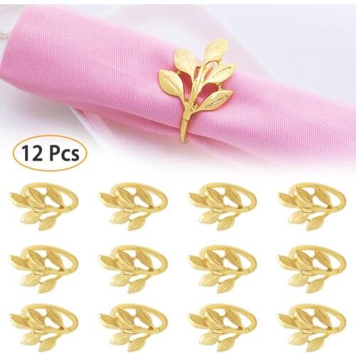 12pcs/lot Fall Leaves Napkin Rings Gold Leaf Napkin Buckle Christening Bangle Metal Holder Wedding Gifts Baptismal Shower Party
