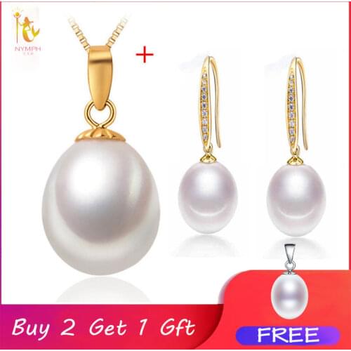 [NYMPH] Pearl Jewelry Set Natural Freshwater Pearl Necklace Pendant Drop Earrings Fine Party Christmas Gift Girl Women [tz1031]