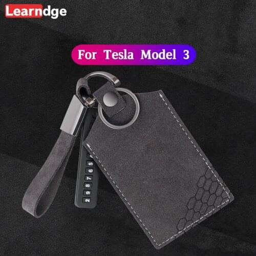 1Pcs Leather Car Key Card Holder Protector Cover for Tesla Model 3 Key Case Key Ring Bag Chain Clip car Accessories