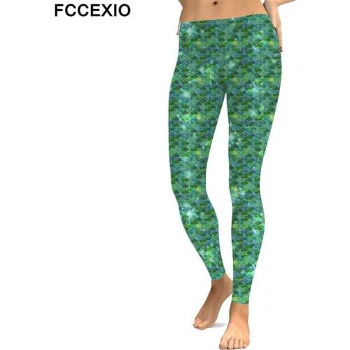 FCCEXIO New Workout Leggings High Waist Fitness Legging Green Scales 3D Printed Leggins Female Leg Pants Sexy Women Slim Legging