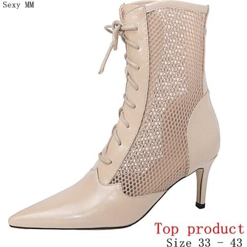 Summer Women Ankle Boots High Heels Woman Short Boots High Heel Shoes Genuine Leather Small Plus Size 33 - 40 41 42 43