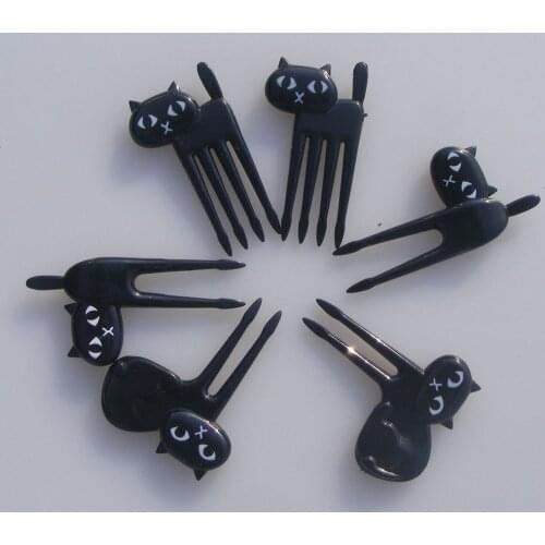 HOT SALE 6pcs/set Black Cat Fruit Fork Kitten Lunch Garfo Cartoon Children Food Mini Picks