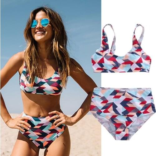 Hot Sale New Women Swimwear Plaid Print Bikini Set Womens Swimsuit Monokini Padded Bathing Suit Tankini Beachwear