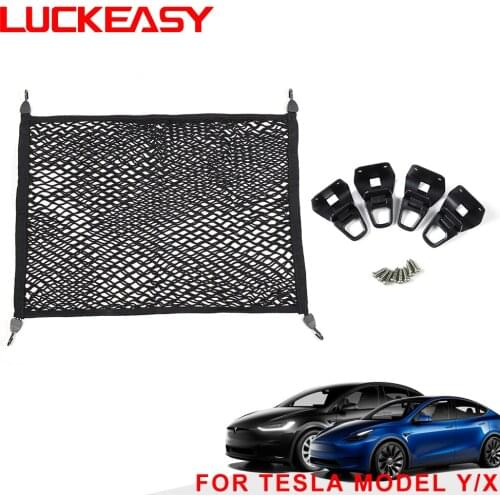 LUCKEASY for Tesla Model Y model X 2021 Traveling baggage fixed net Modified trunk net bag Storage Organizer Bag Car Accessories