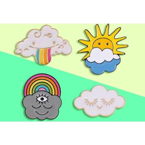 Cartoon Smiley Clouds Dark Clouds Rainbow Clouds And Sun Hide And Hide Personality And Creativity Exquisite Enamel Brooch Badge