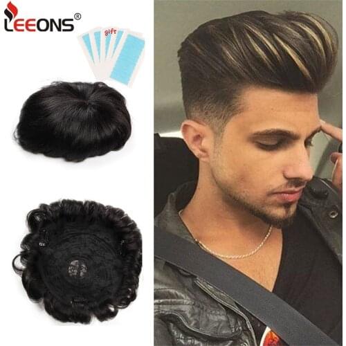 Men Hair Pieces Wigs Male Hair Clips Natural Black Handsome Durable Keratoprotein Baldheaded Hair Extension For White Man Leeons