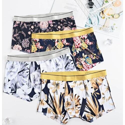 Mens Boxer Ice Silk Panties Fashion Flower Print Man Underwear Casual Sunny Beach Pouch U Cueca High Quality