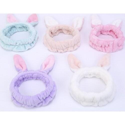 Soft Elastic Rabbit Ears Headbands For Eyelash Extension Women Girls Flannel Soft Bow Rabbit Ears Headband Face Washing Tool