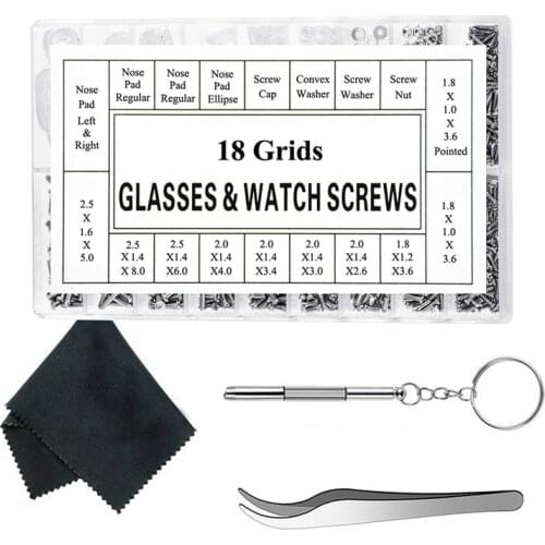 Eyeglass Repair Kit Sunglass Glasses Repair Kit Eyeglasses Screws with 12 Pairs Nose Pad Screwdriver Tweezers Glass Cleaning C