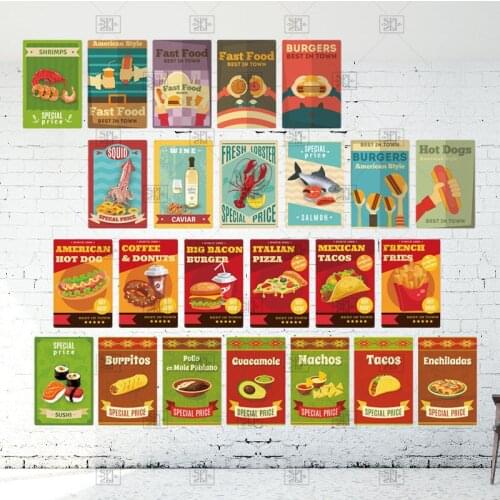 Fast Food Restaurant Wall Paste Hanging Decoration Metal Sign Hot Dog Burger Fast Food Lettering Sign Plaque Metal Tin Plate