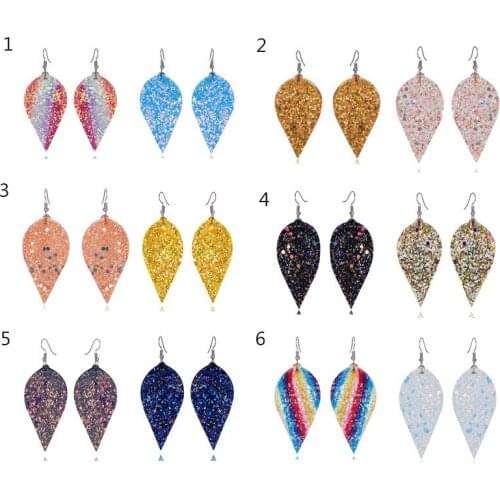 New Leaf Shaped Leather Sequin Drop Earrings for Women Shiny Fashion Double Sided Dangle Earrings Jewelry Gifts Accessories 2021