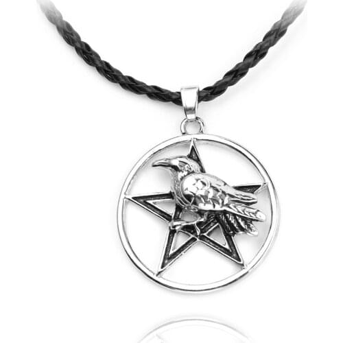 Odin Raven Pentagram Pentacle Pendant Talisman Amulet Viking Necklace Wicca Bird Jewelry Neckless Wiccan Pagan Men Women Access