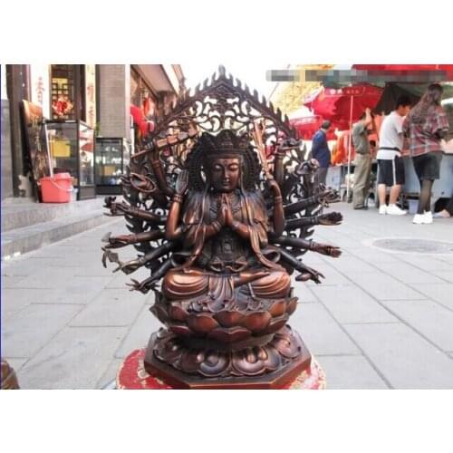 Song voge gem S0437 Tibet Red Bronze Copper 18 Hand Arm Quasi Bodhisattva Kwan-Yin Guan Yin Statue