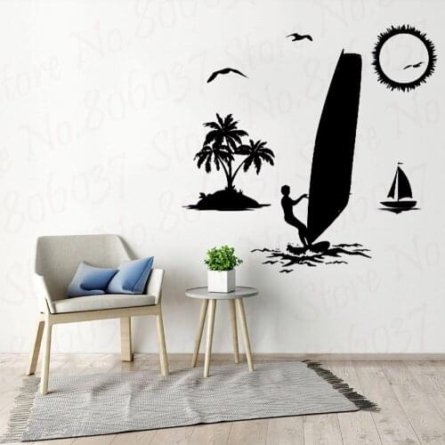 Windsurfer Shark Surf Palm Gift Sea wall decals Boy Wall Decals Surfing Sports Decals Surfboard Wall Decals WL2019