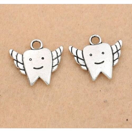 5PCS Antique Silver Plated Tooth Smile Charm Pendant fit Bracelet Necklace Jewelry DIY Making Accessories 19x17mm
