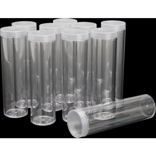 Simple 10pcs/set 25mm round transparent plastic quarter coin barrel rack screw jar box, used for coin collecting craft