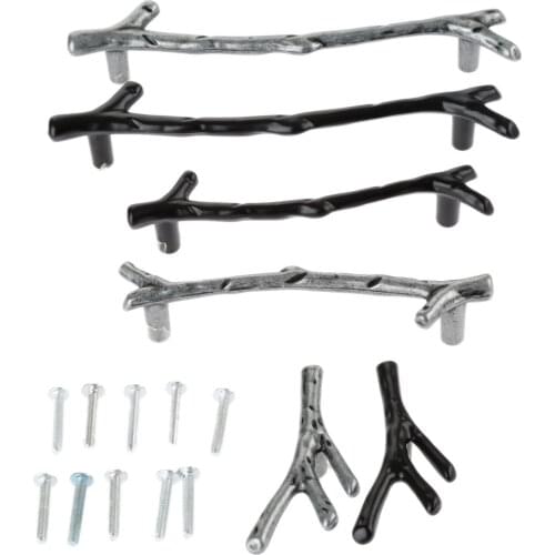 1set Handle Tree Branch Kitchen Closet Drawer Furniture Pulls Cupboard Dresser Cabinet Knobs Black Sliver 96/128mm Alloy w/screw