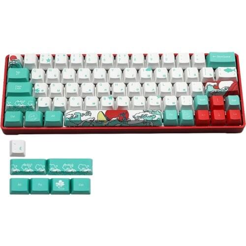 Russian Japanese 71 Keys Sea Coral Ukiyo-e Keycap Dye Sublimation OEM Profile Mechanical Keyboard Keycap For GH60 XD64 DZ60 GK61