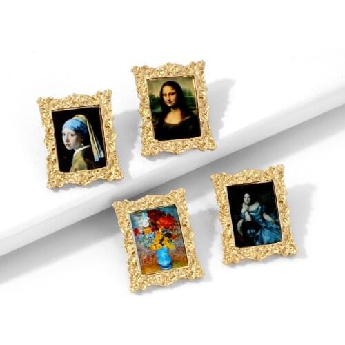 Girl With Pearl Earrings Mona Lisa Portrait Landscape Oil Painting Earring For Women Popular Jewelry Famous Art Style Earing