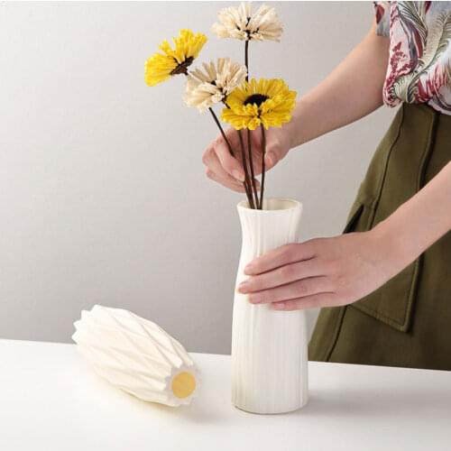 Nordic Shatterproof Vase Imitation Ceramic Flower Pot Origami Plastic Vases Milky White Basket Arrangement Home Decoration Vase