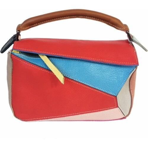 Vintage Style Womens Shoulder Bag Small Square Bag Handbag Messenger Bag Rhombus Color Matching Geometric Leather Female Bag