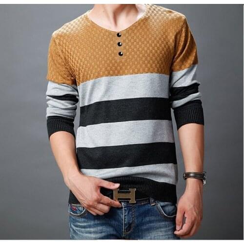 New Fashion Spring Autumn Sweater Man Casual Wear Pullover Grey Yellow Patchwork Mens Pullover Sweaters Male Asia Size M~XXL