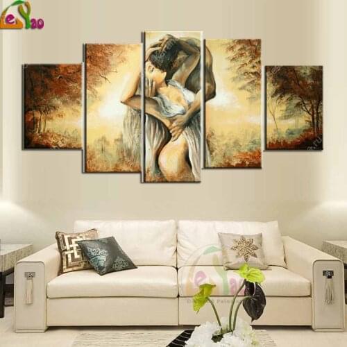 The kiss of love 5 pieces Full circle diamond painting 5D handmade diamond embroidery mosaic lovers art kit home decoration