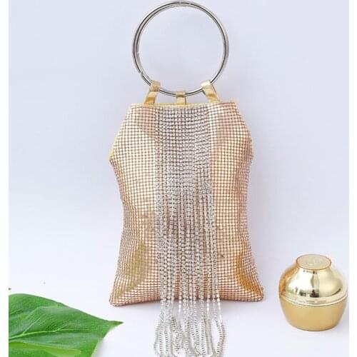 Evening Bag with Ring Handle Sequin Tassels Tote Cocktail Party Wedding Handbag New