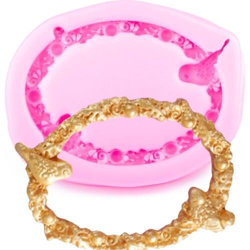 Bird Wreath frame shaped 3D Reverse sugar molding fondant cake silicone mold polymer clay molds chocolate decoration tools F1138