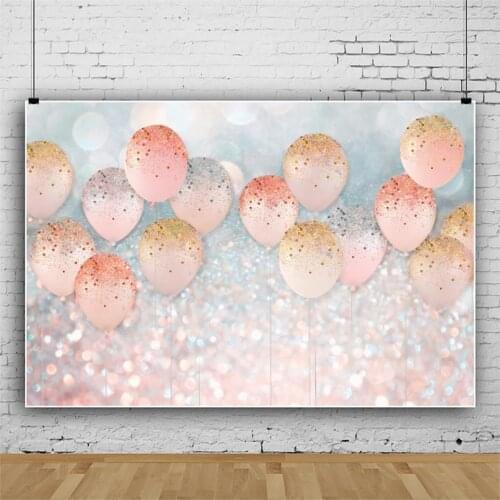 Light Polka Dots Bokeh Pink Balloons Flying Kids Birthday Backdrop Newborn Baby Shower Photography Background Vinyl Home Decor