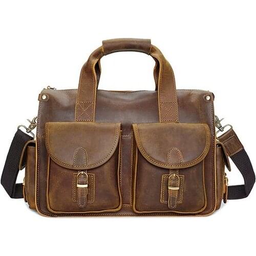 Vintage solid horse leather men breifcase office laptop business handbags