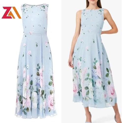 ZALady Designer Runway Blue Party Evening Long Tank Dresses Women Clothes Summer Floral Printed Elegant Maxi Dress vestidos robe