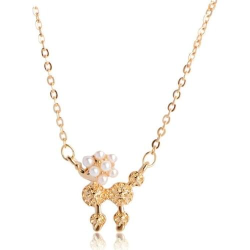 Blucome Kawaii Simulated-pearl Dog Shape Pendant Necklaces Gold Color Chain Chokers Beads Copper Colar Women Party Bijoux