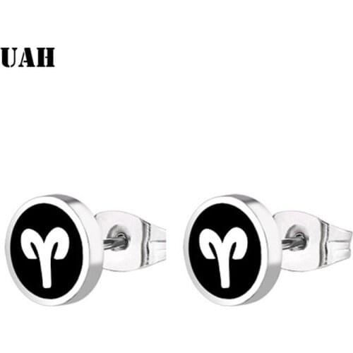 UAH Hot Fashion Women Men Punk Black Silver Studs Stainless Steel Round Small Black Stud Earrings Brincos Jewelry